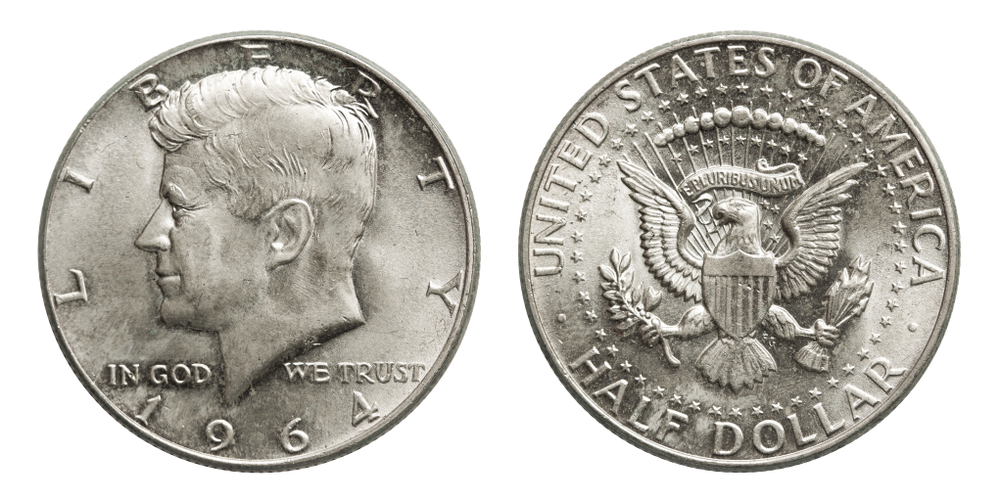 US silver coin half dollar Kennedy 1964