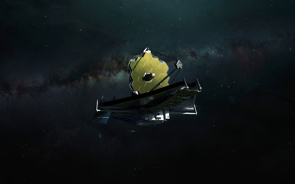 James Webb telescope explores deep space. JWST launch art. Elements of image provided by Nasa