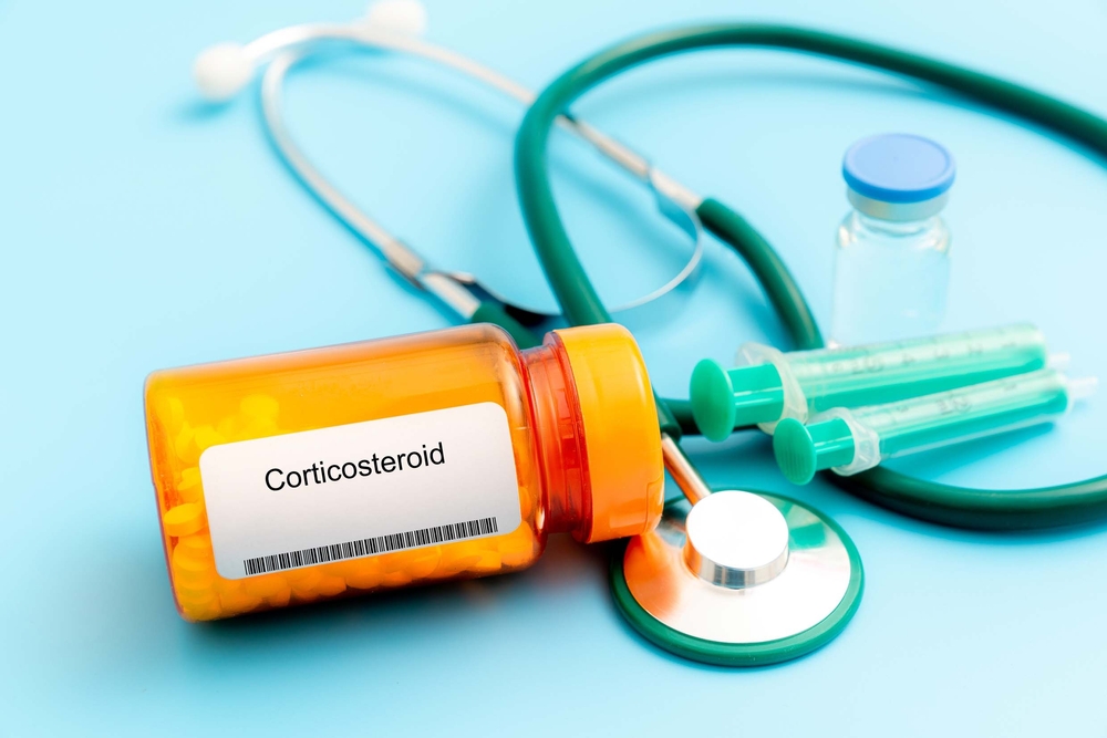 Corticosteroid. Corticosteroid Medical pills in RX prescription drug bottle