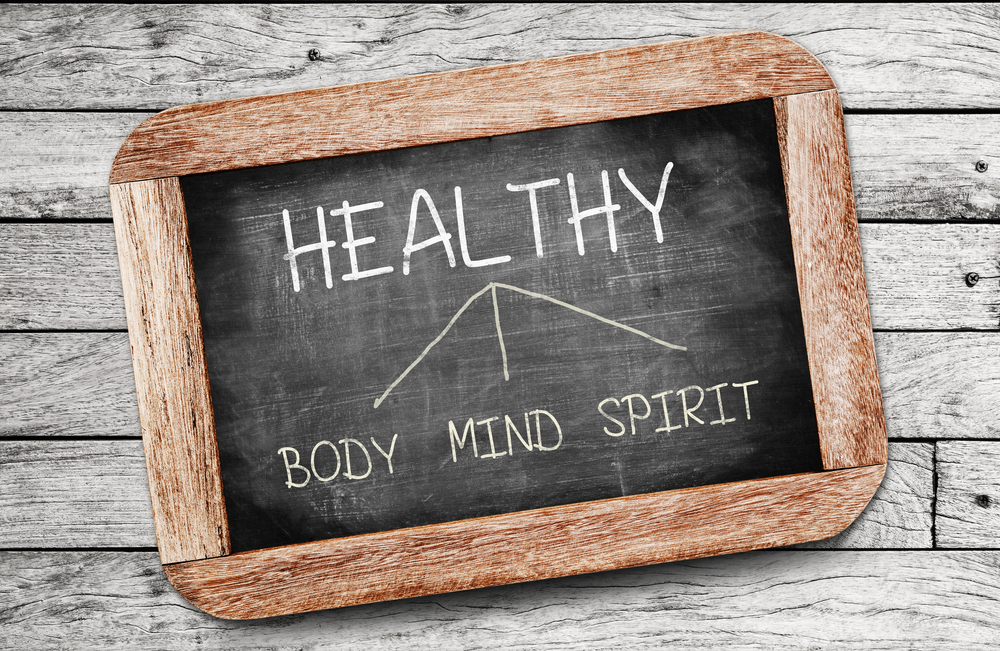 Healthy concept. Body, Mind, and Spirit drawing on blackboard 
