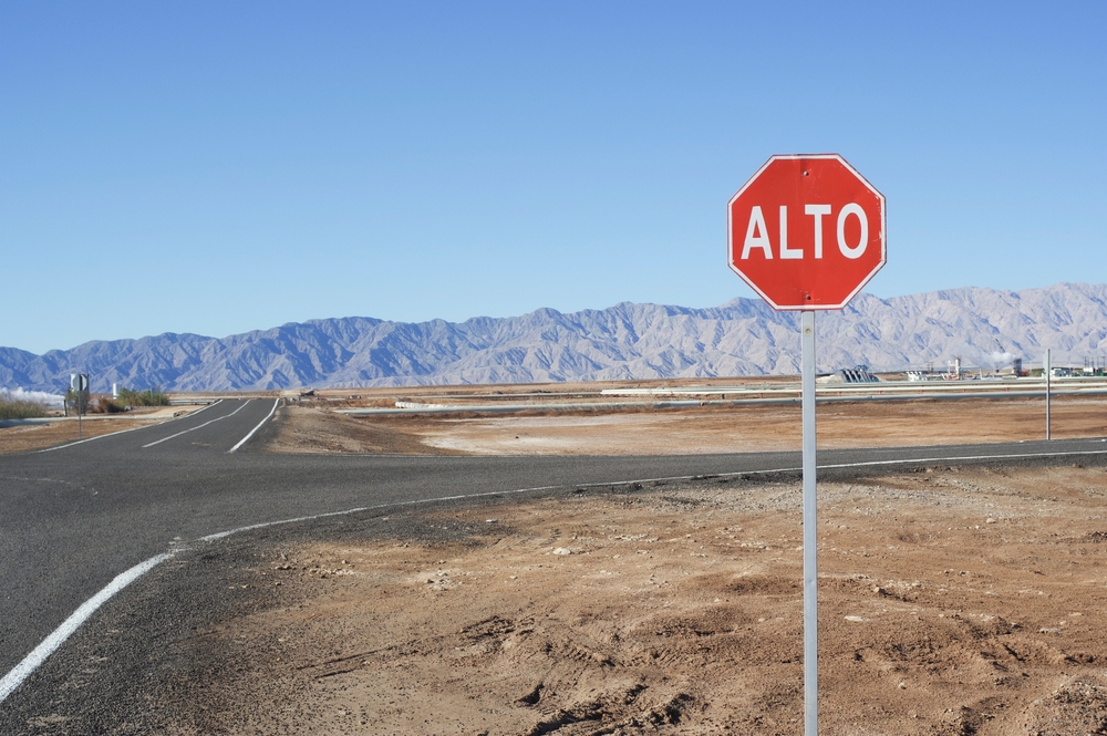 Mexican stop sign in geothermal field