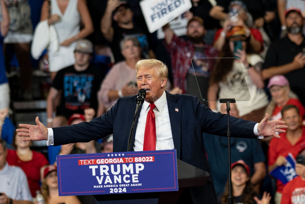 Former president of the USA Donald Trump – VP nominee, J.D. Vance rally, Atlanta, GA, August 3, 2024. Photo by Phil Mistry