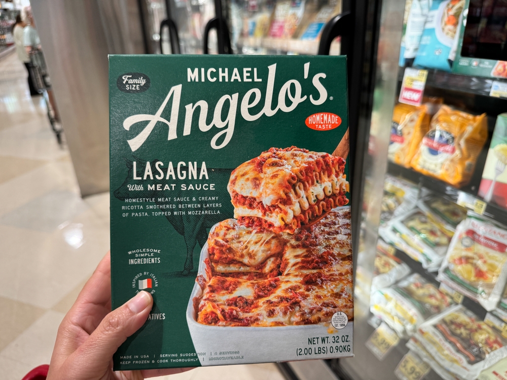 Vienna, Virginia - September 28, 2024: Michael Angelos Lasagna Family Size dinner, frozen food
