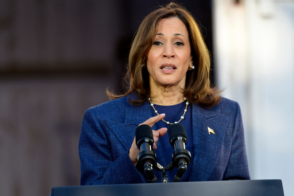 Kamala Harris during an October 16, 2024 campaign event in Bucks County, PA, USA
