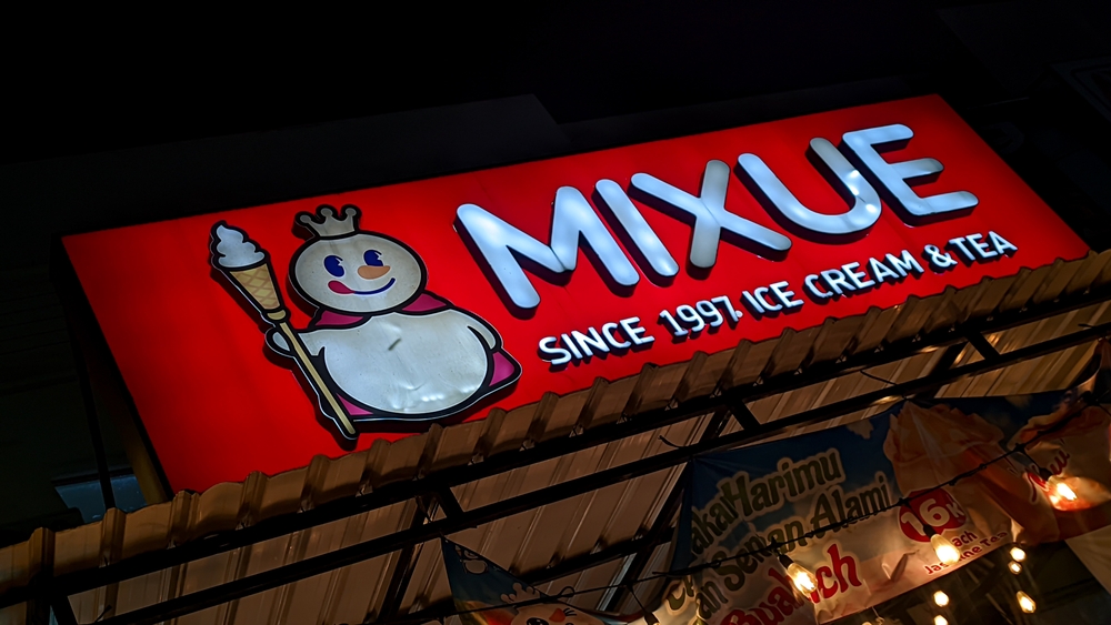 Semarang, Indonesia - November 12, 2024: Mixue is a chain of fresh ice cream and tea shops with branches in various countries, operated by Mixue Bingcheng Co., Ltd