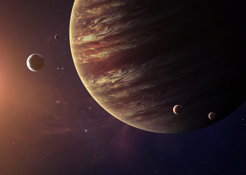 The Jupiter from space showing all they beauty. Extremely detailed image, including elements furnished by NASA. Other orientations and planets available.
