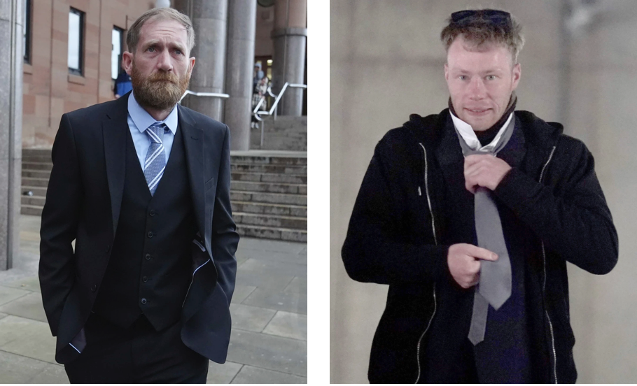 The two men found guilty of destroying the famous 150-year-old tree: Daniel Graham (left) leaves Newcastle Crown Court in a dark suit, while Adam Carruthers (right) arrives at court wearing a black jacket, both facing up to 10 years in prison for their destructive actions that shocked the nation.
