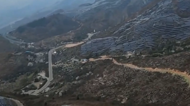paths along the solar panel mountain