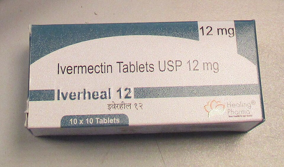 Box of Ivermectin pills (Iverheal 12) that doctors sometimes give for bad mite cases. These 12 mg tablets come in a pack of 100. 