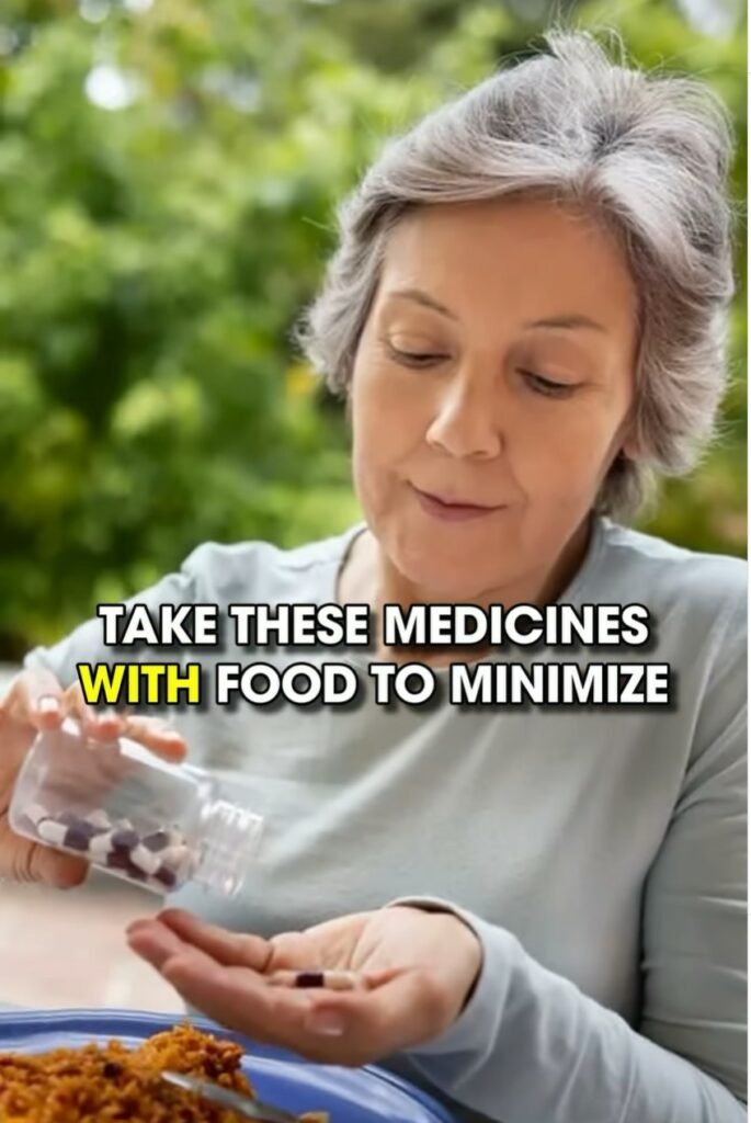 Woman taking medication with food