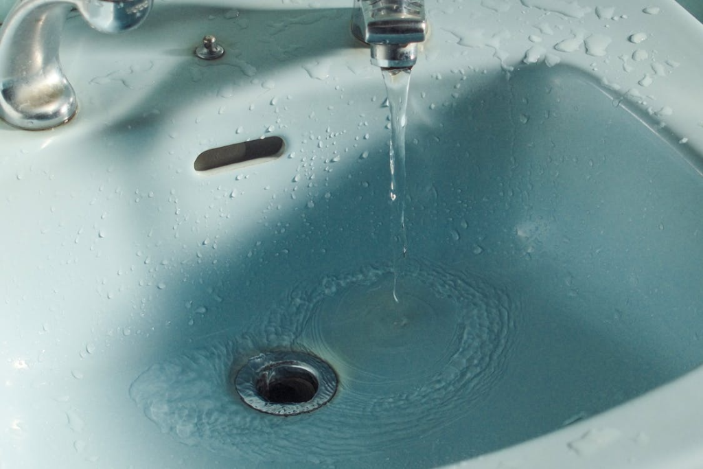 Water Flowing into a Bathroom Sink
