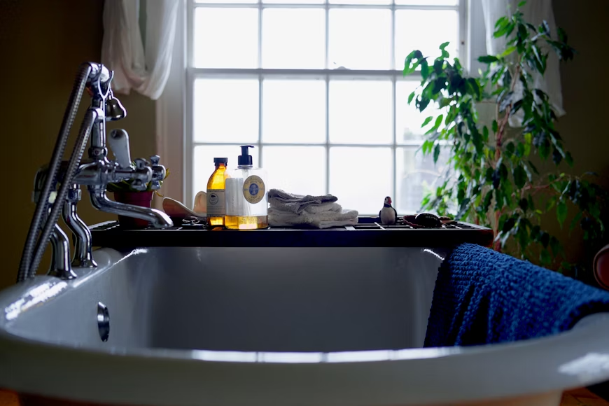 Bath with soaps and wash cloths. Specialized soaps can help neutralize old people smell