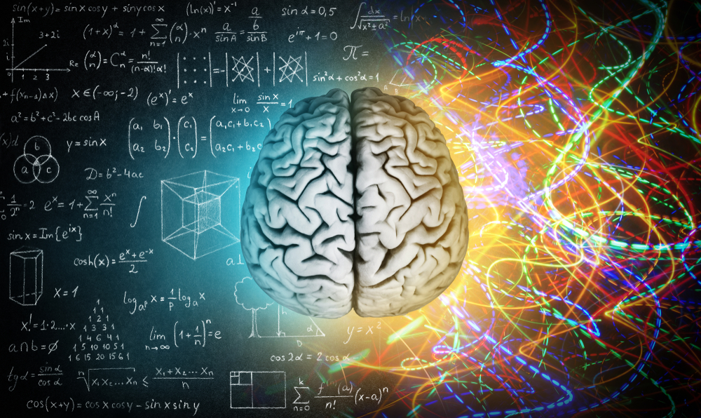 The concept of the human brain. The right creative hemisphere versus the left logical hemisphere. Education, science and medical abstract background.
