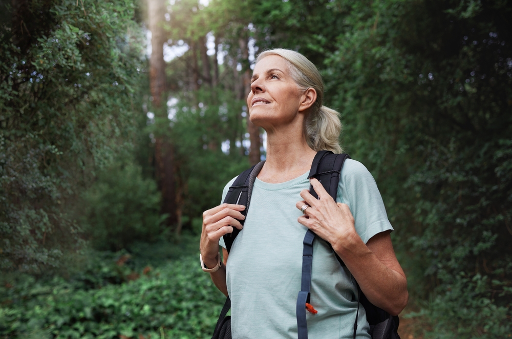 woman hiking in forest