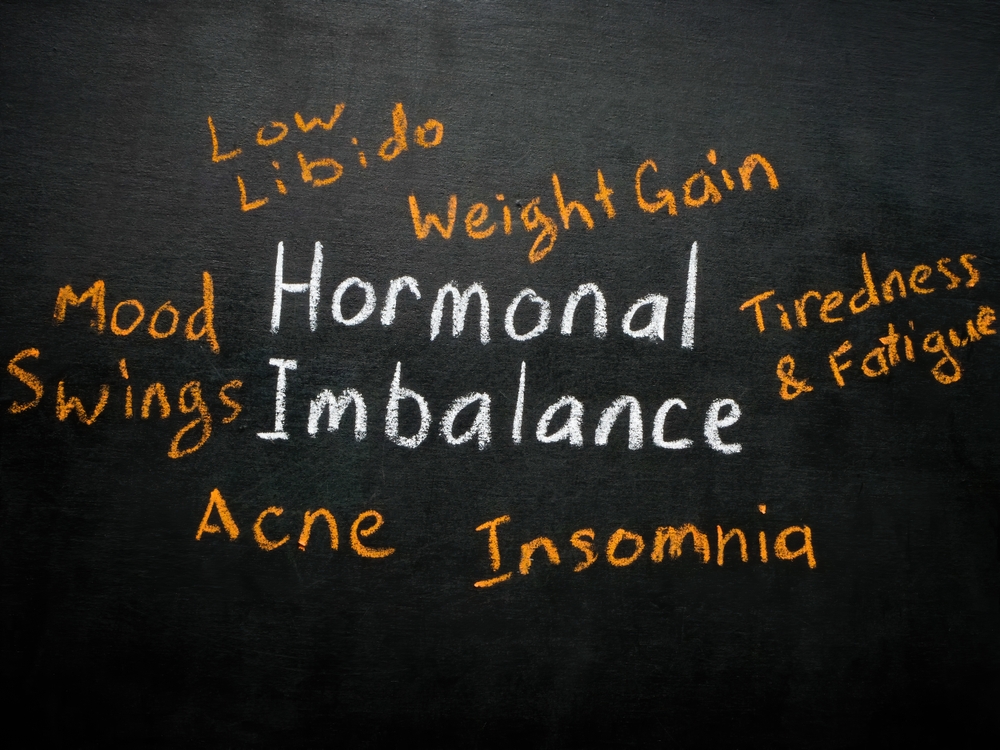 Handwritten Hormonal imbalance sign on the blackboard.
