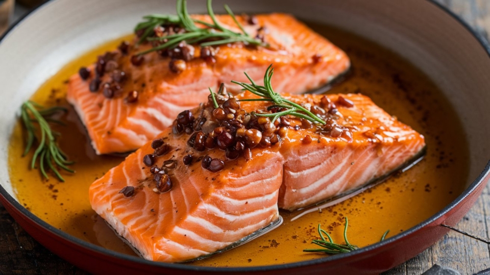 Maple Glazed Salmon: Tender salmon fillets brushed with a sweet maple glaze and baked to perfection.
