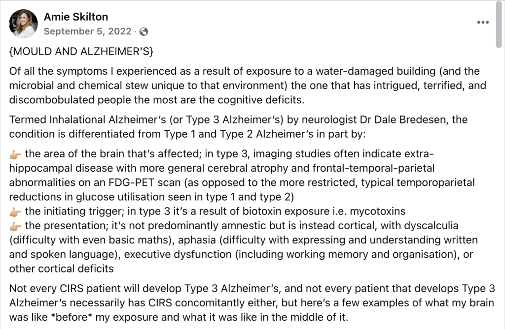 Skilton's controversial Facebook post about Type 3 Alzheimer's 