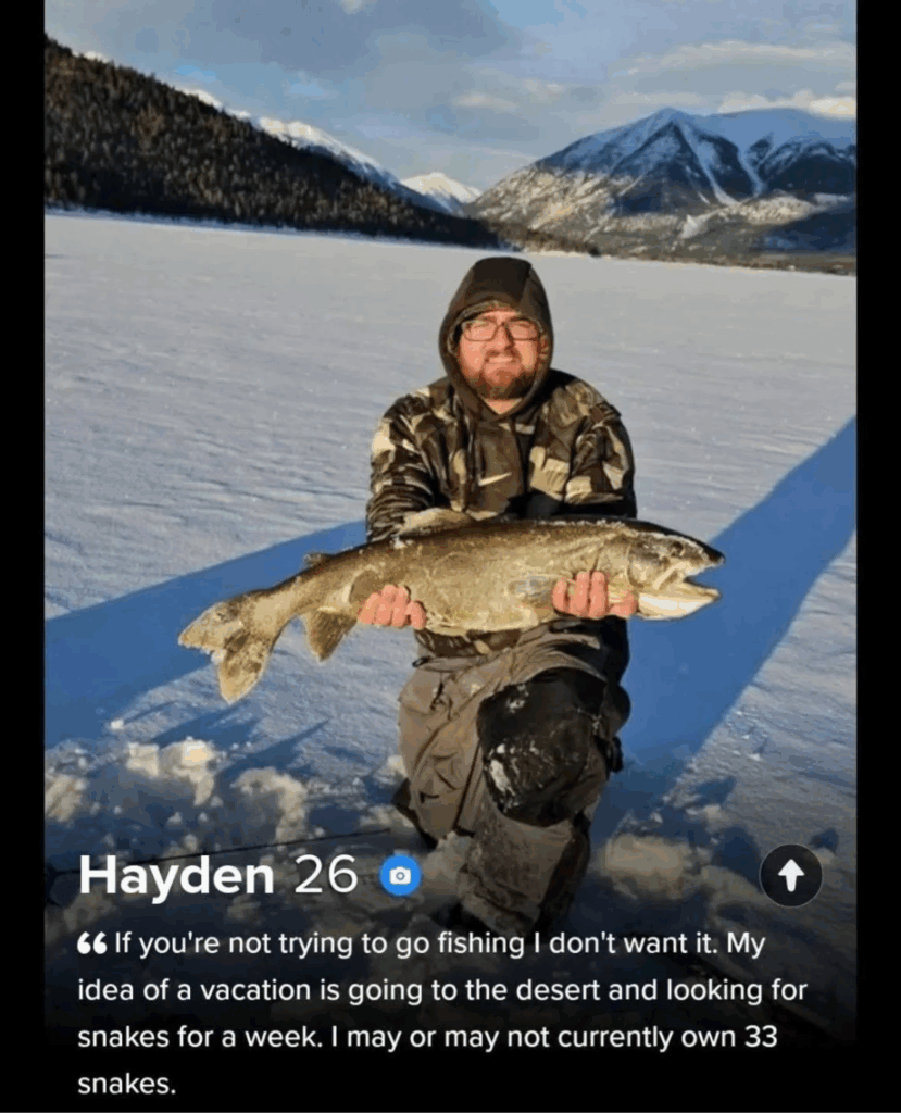 Hayden's profile  photos that led to him being  rejected on Tinder