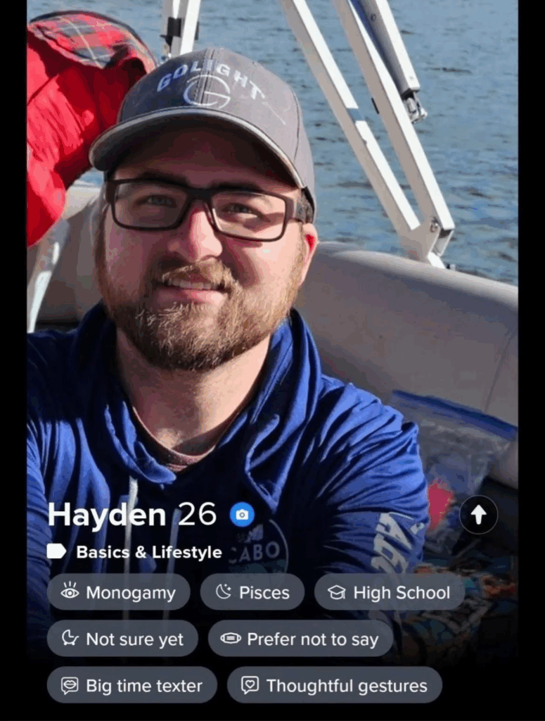Hayden's profile  photos that led to him being  rejected on Tinder