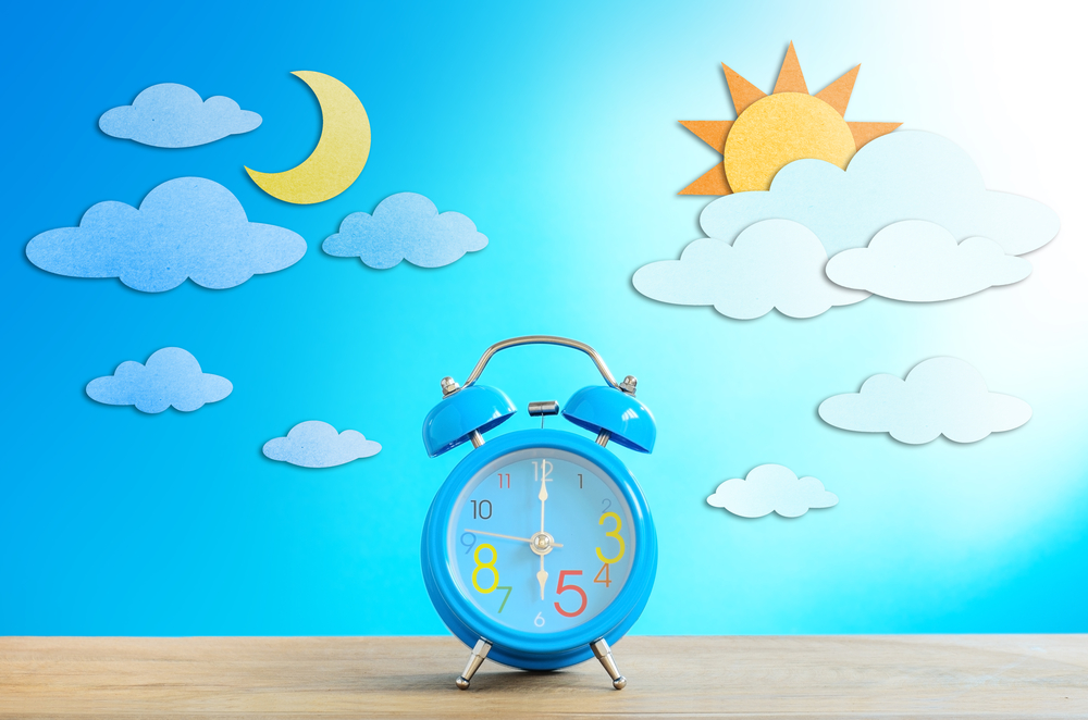 Alarm clock and paper craft, Day and Night Sky
