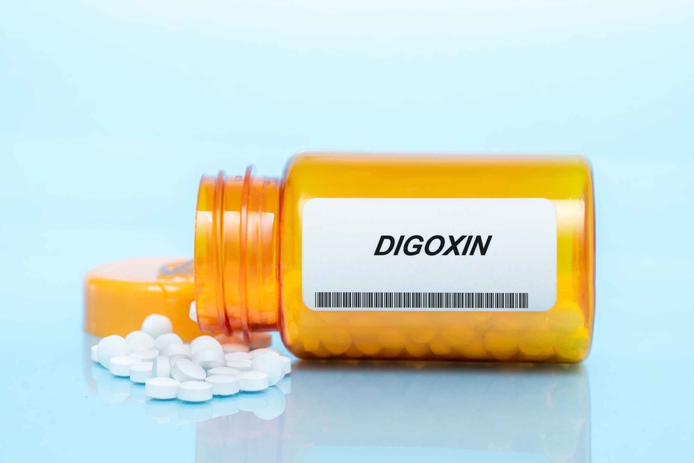 Digoxin Drug In Prescription Medication  Pills Bottle