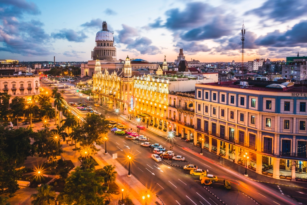 The Gran Teatro de La Habana and El Capitolio at sunset, Havana, Cuba, West Indies, Caribbean, Central America