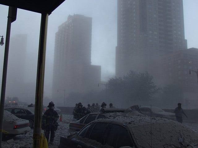 cloud of asbestos debris