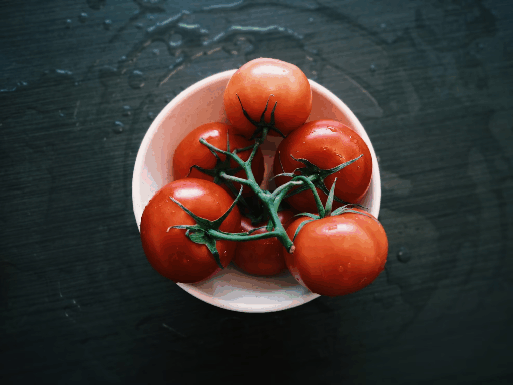 bowl of tomatoes on a vine