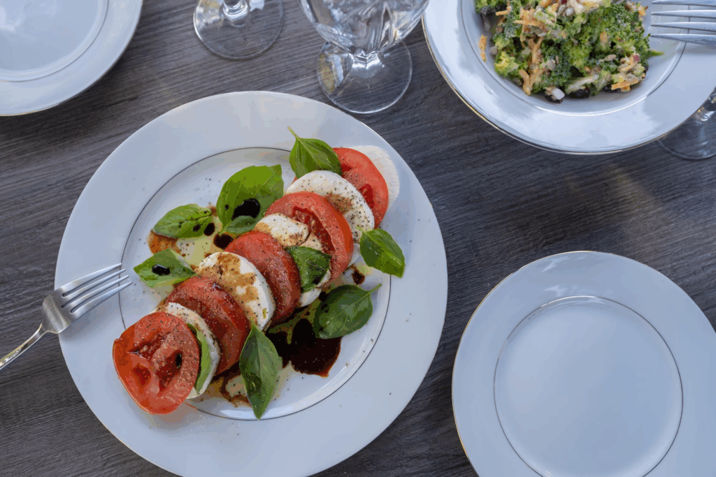 tomato and mozzarella on plate 