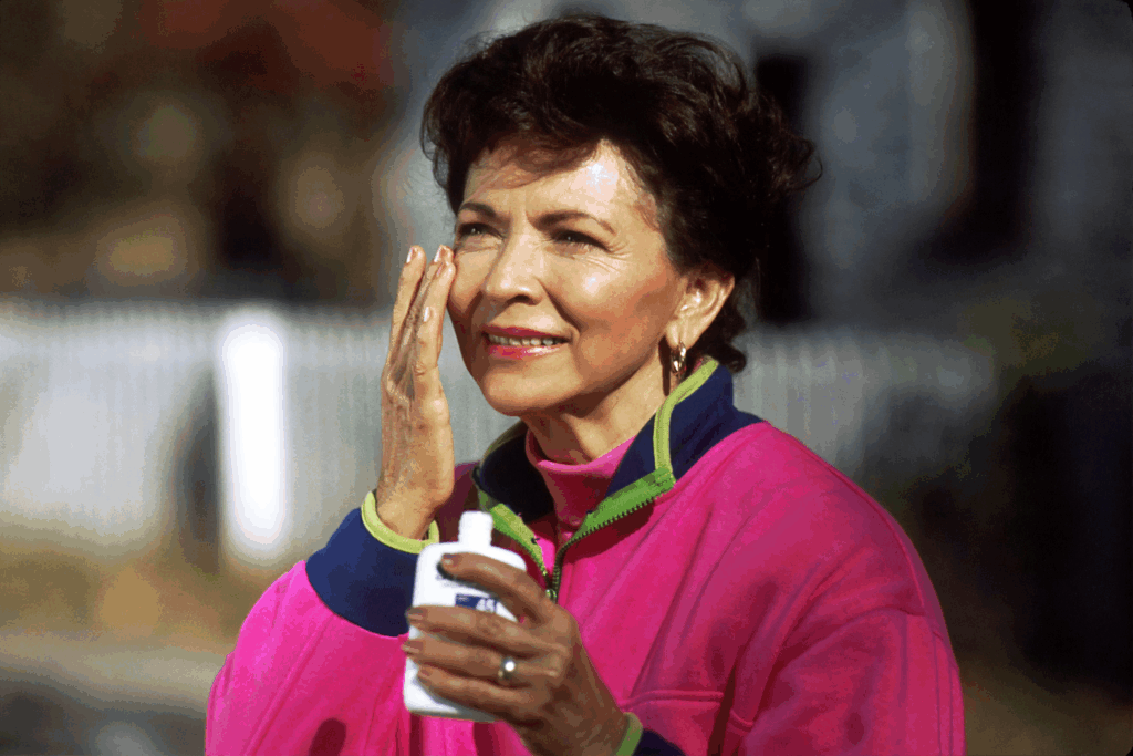 woman applying sunscreen