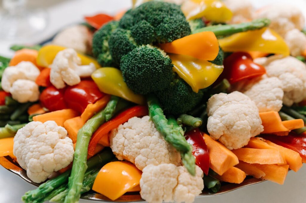 Assorted Vegetables on Stainless Steel Plate