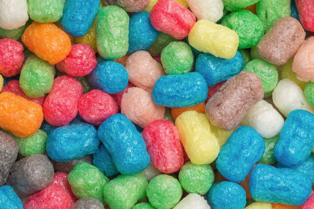 A natural craft toy made of corn and water, colored with food dyes. Colorful building blocks