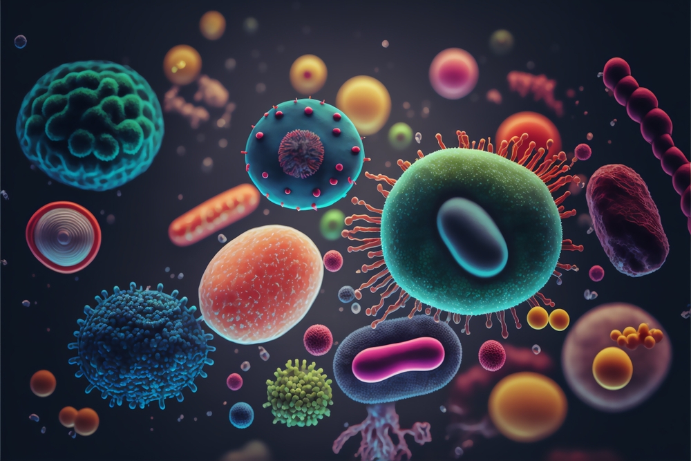Colorful Gut bacteria, good and bad bacteria microbiome healthy gut bacteria, bacteria in digestive system, 3d rendering
