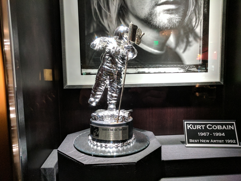 Las Vegas, Nevada, USA January 2, 2017 MTV Video Music Award 1991-1992 Best New Artist 1992, Smells Like Teen Spirit, Nirvana at Hard Rock Hotel near Kurt Cobain photo