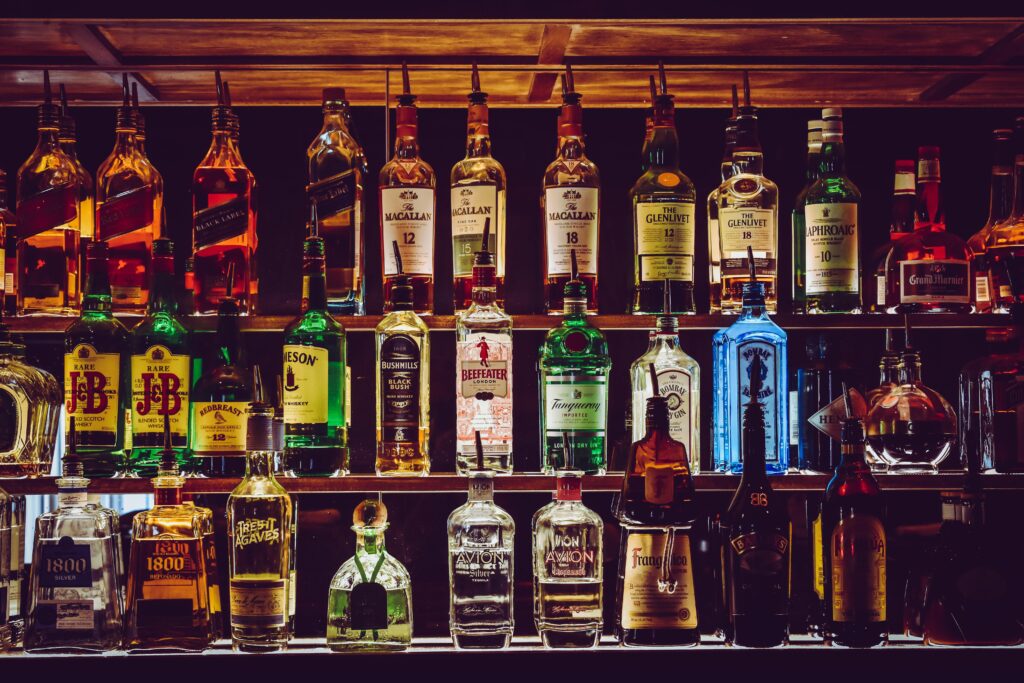 alcohol on shelf
