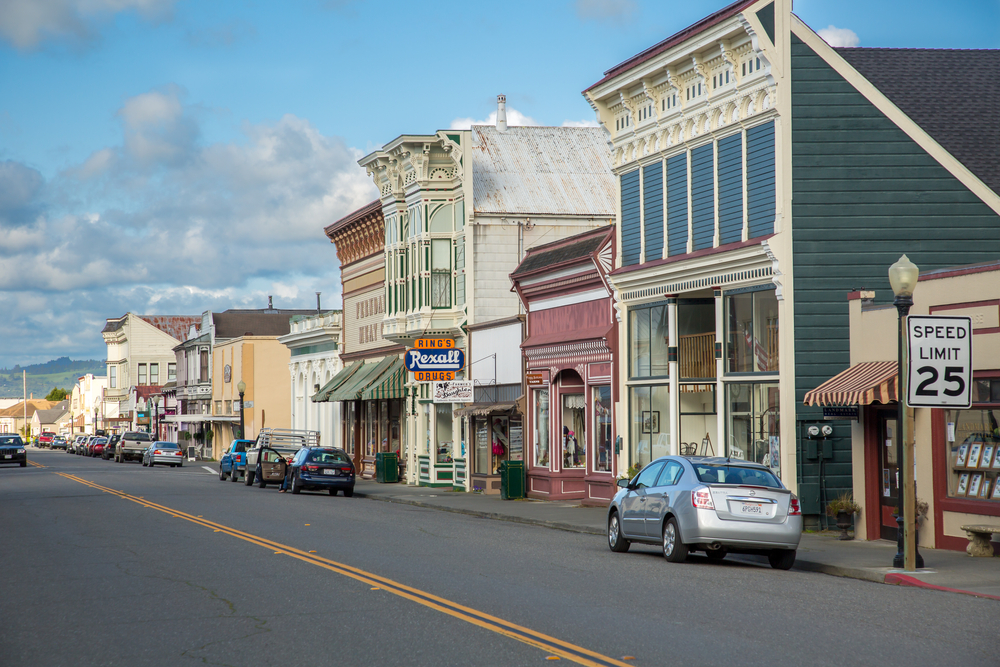 Ferndale, California - 5/4/2012: The main street of the victorian village of Ferndale.