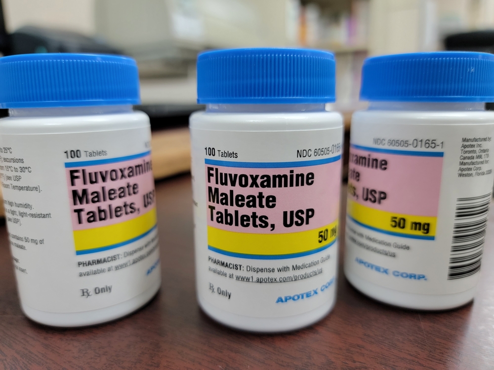 CYPRESS, UNITED STATES - Jan 13, 2022: The bottles of Fluvoxamine Maleate tablets on a table