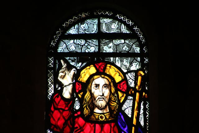 stained glass window of Jesus
