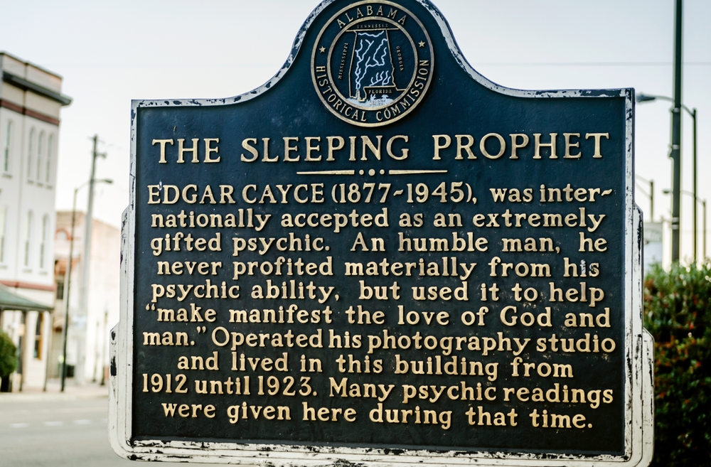 Selma, Alabama, USA - Feb. 14, 2015: A historic marker is located outside the home of psychic and photographer Edgar Cayce, "The Sleeping Prophet," in Selma, Alabama.