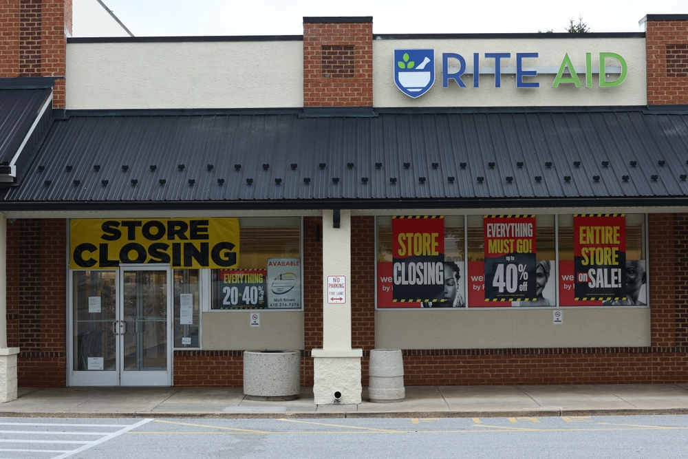 Glenmoore, PA, USA, July 13, 2025: RITE AID store announced that it will be closing after a bankruptcy filing.