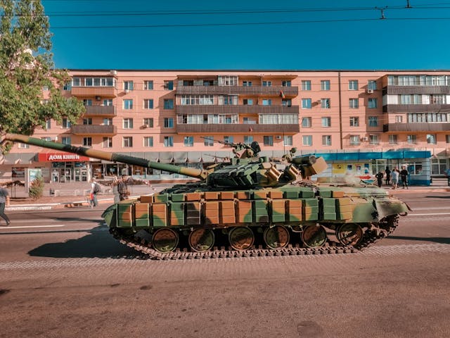 a tank in a city