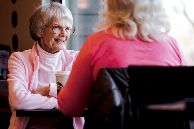 elderly women in a coffee shop
