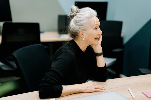elderly lady at work