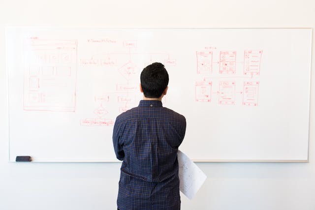 man looking at data
