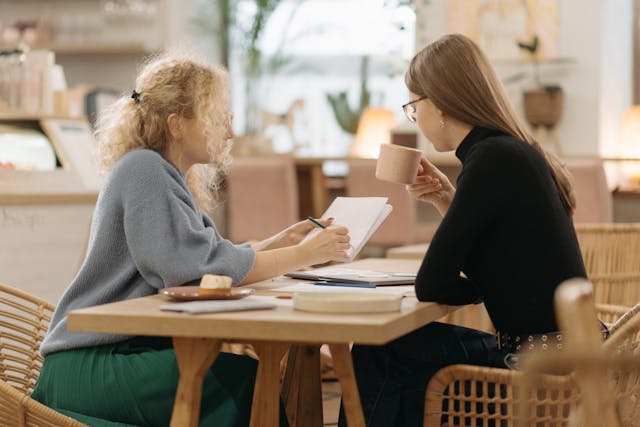 two women talking