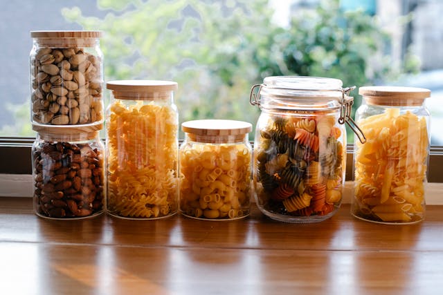glass jars of pasta