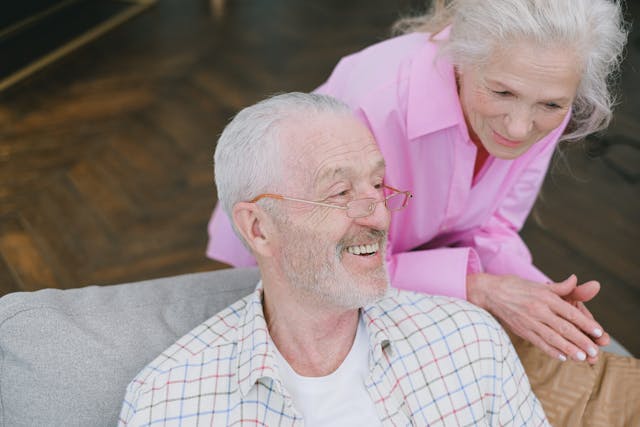 Elderly couple on the couch