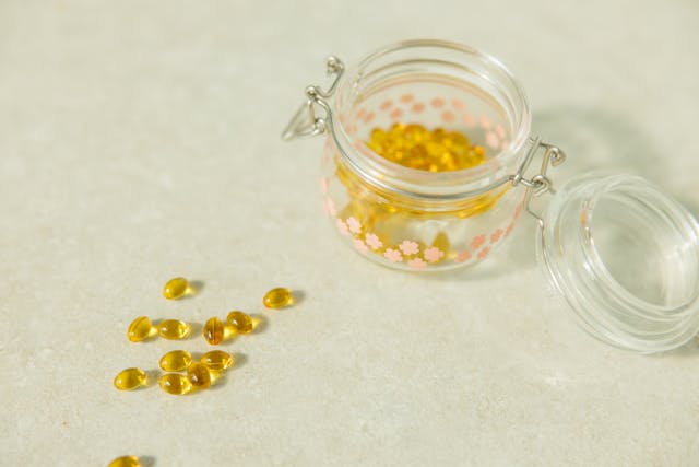 A jar of gel capsules