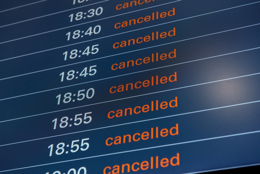 Hamburg, Germany, February 1, 2024 - Close-up with suspended or canceled flights at Hamburg Airport HAM. Warning strike by security staff. Strike organized by the trade union ver.di.