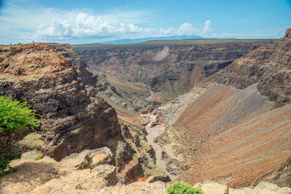 Earth crack canyon at Afar triangle panorama, Tajourah Djibouti